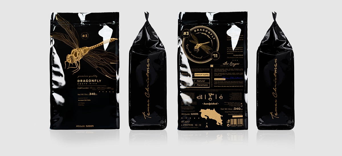 大自然的奇迹，蜻蜓主题的咖啡品牌包装设计