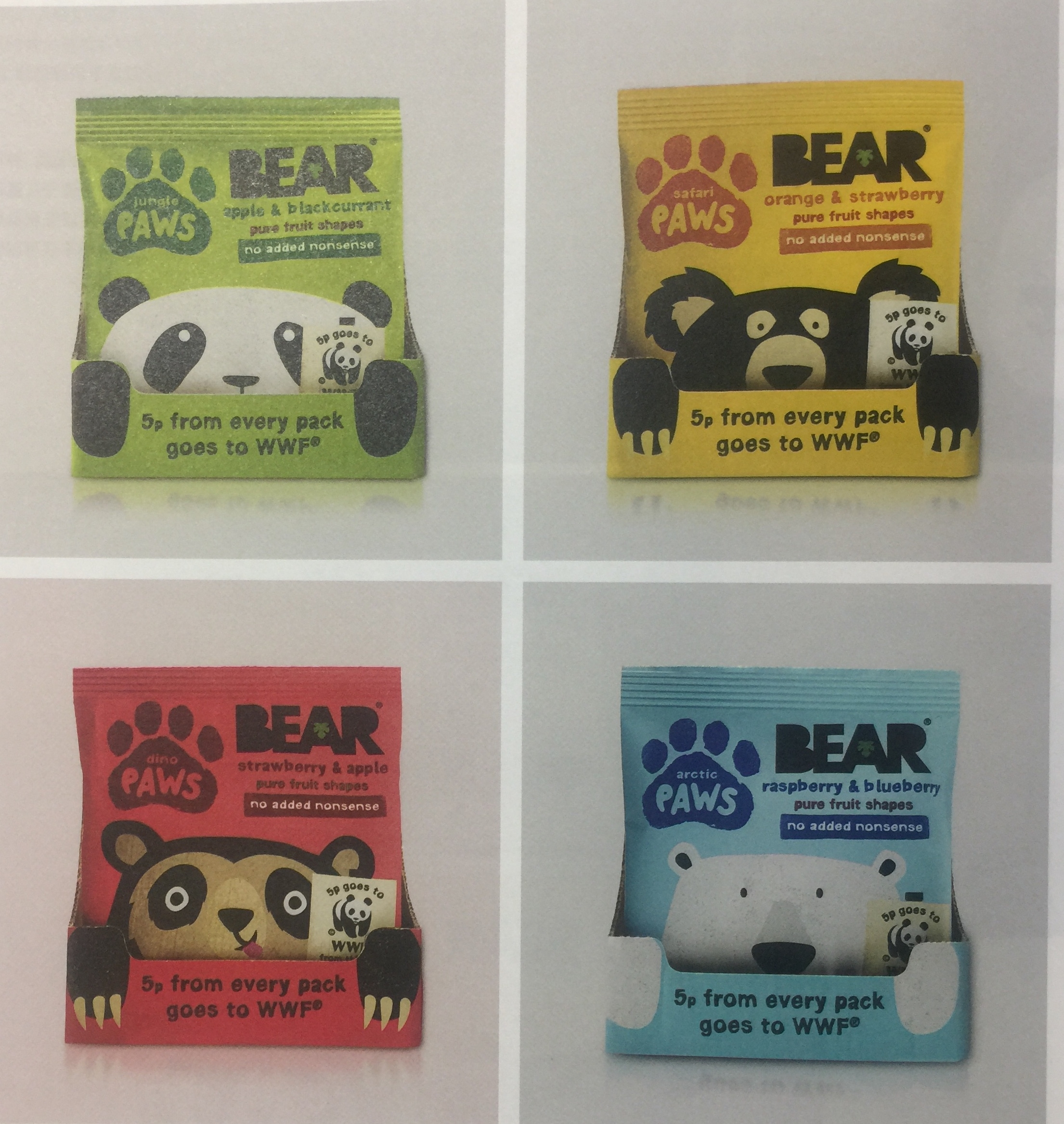 限量版的眼镜熊、北极熊、懒熊和熊猫水果干包装设计