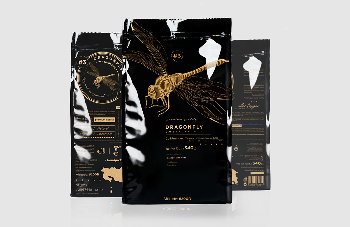 大自然的奇迹，蜻蜓主题的咖啡品牌包装设计